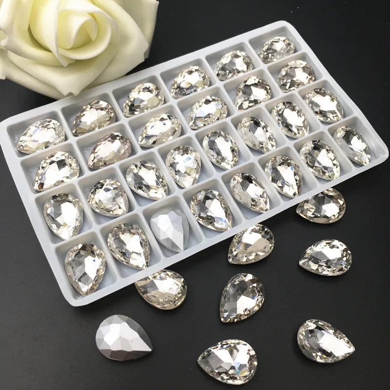 New 3D Teardrop Nail Rhinestones - 10x14mm Glass Crystals for DIY Nail Art Decorations