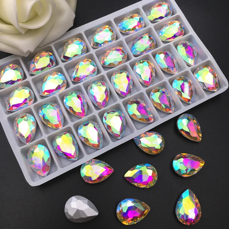 New 3D Teardrop Nail Rhinestones - 10x14mm Glass Crystals for DIY Nail Art Decorations