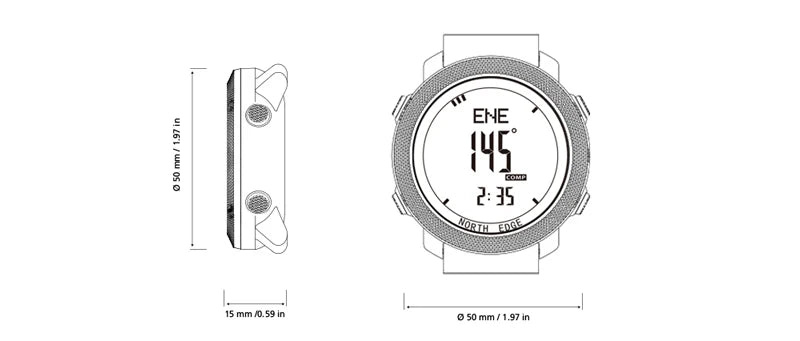 NORTH EDGE Men's Digital Sports Watch – Altimeter, Compass, Waterproof 50m