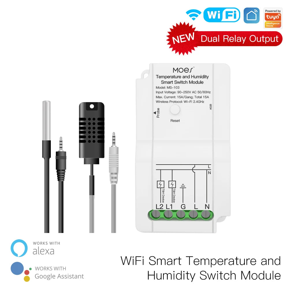 Smart WiFi Temp & Humidity Switch - Dual Relay