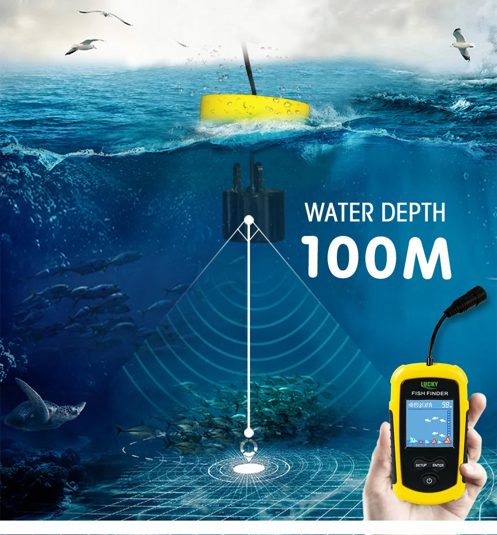 FFC1108-1 Portable Sonar Fish Finder – 100M Depth, 45° Coverage, Echo Sounder Alarm for Lake & Sea Fishing