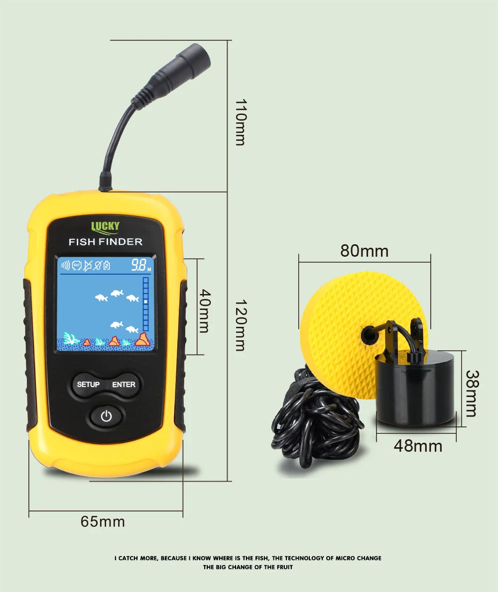 FFC1108-1 Portable Sonar Fish Finder – 100M Depth, 45° Coverage, Echo Sounder Alarm for Lake & Sea Fishing