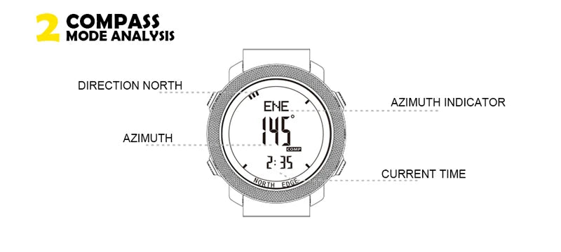 NORTH EDGE Men's Digital Sports Watch – Altimeter, Compass, Waterproof 50m