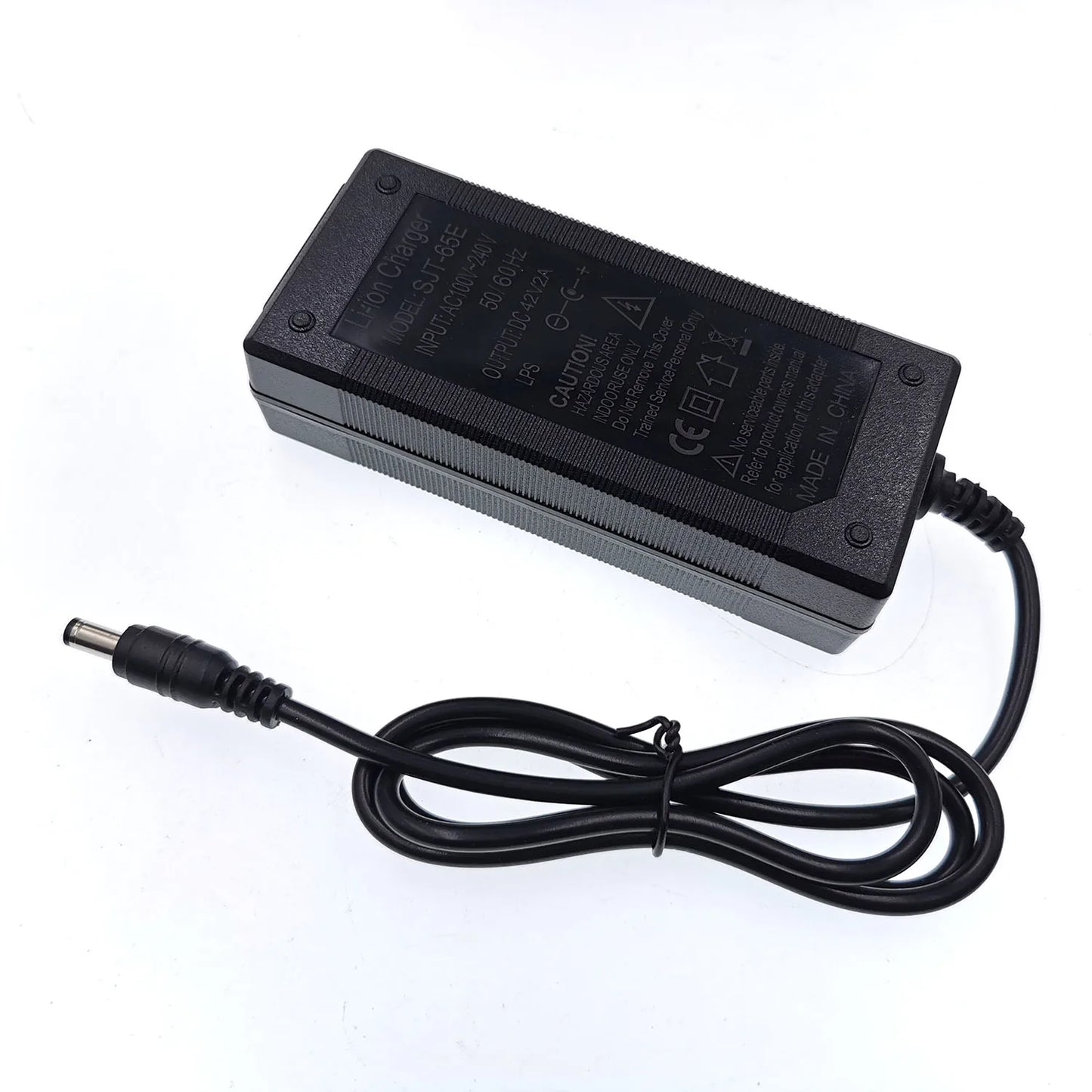 36V 2A charger, 42V output, 100-240 VAC input, for lithium batteries.