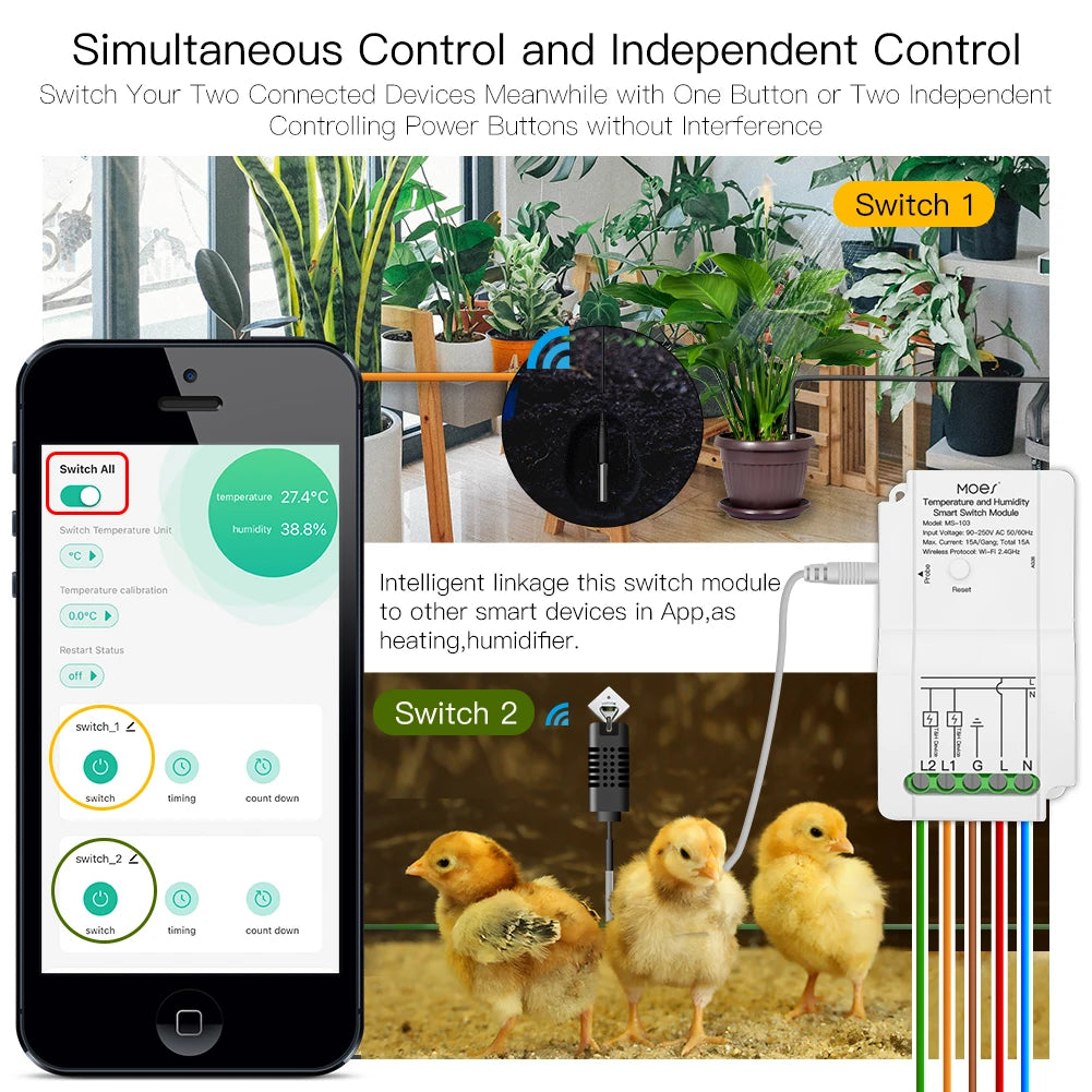 Smart WiFi Temp & Humidity Switch - Dual Relay