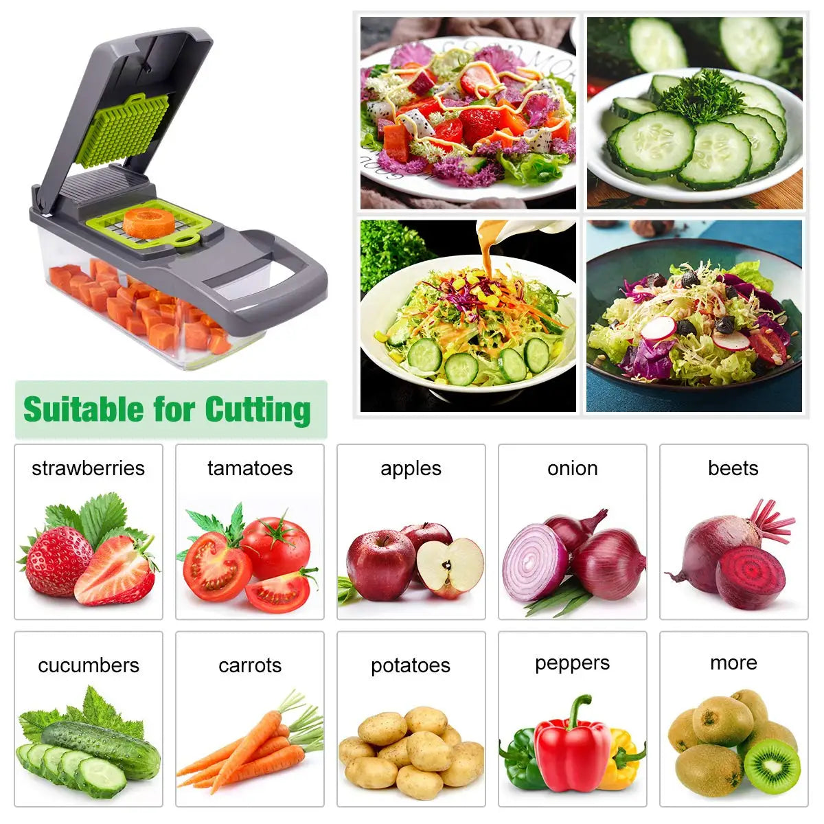 Multifunctional Vegetable Chopper & Grater – Manual Kitchen Slicer for Fruits, Potatoes, Onions, and Cheese