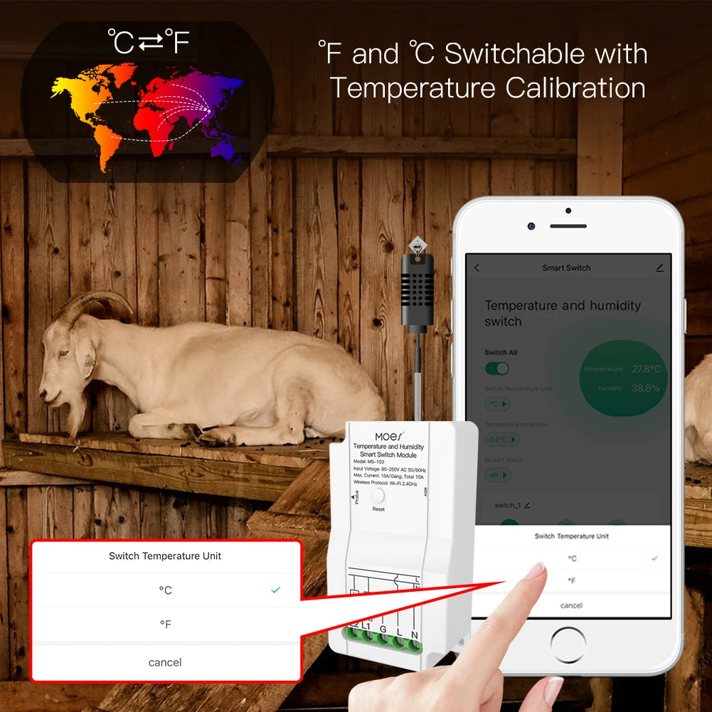 Smart WiFi Temp & Humidity Switch - Dual Relay