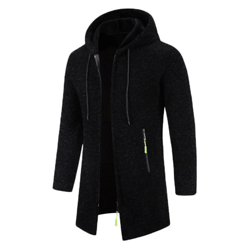 Men's Oversized Zipper Hoodie - Long Sleeve Sweatshirt, Black Winter Jacket