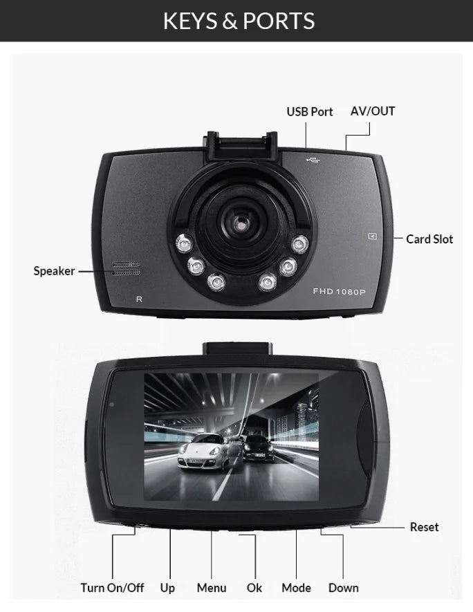 G30 Car DVR Dash Cam offers Full HD 1080P recording with a 360-degree view, cycle recording, night vision, and a wide-angle lens.