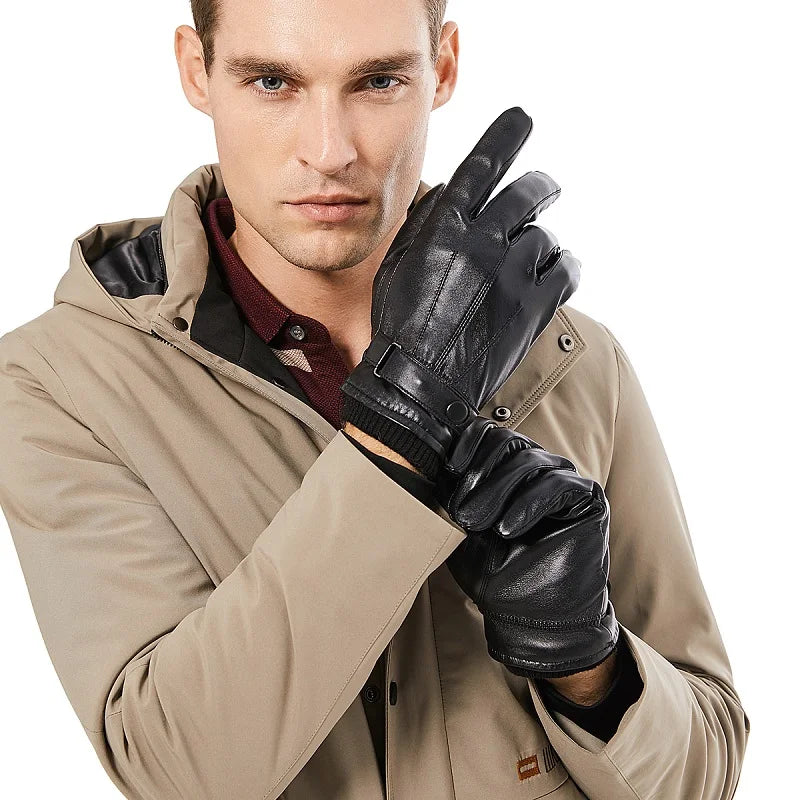 Luxury Men's Sheepskin Leather Touchscreen Gloves