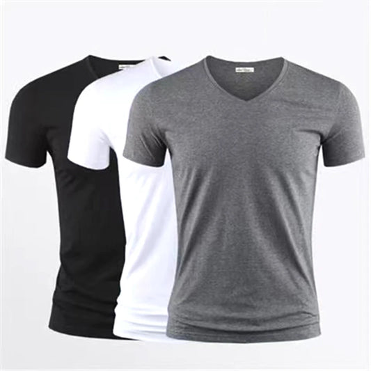 Men's V-Neck Tee - Short Sleeve Fitness Shirt in Black