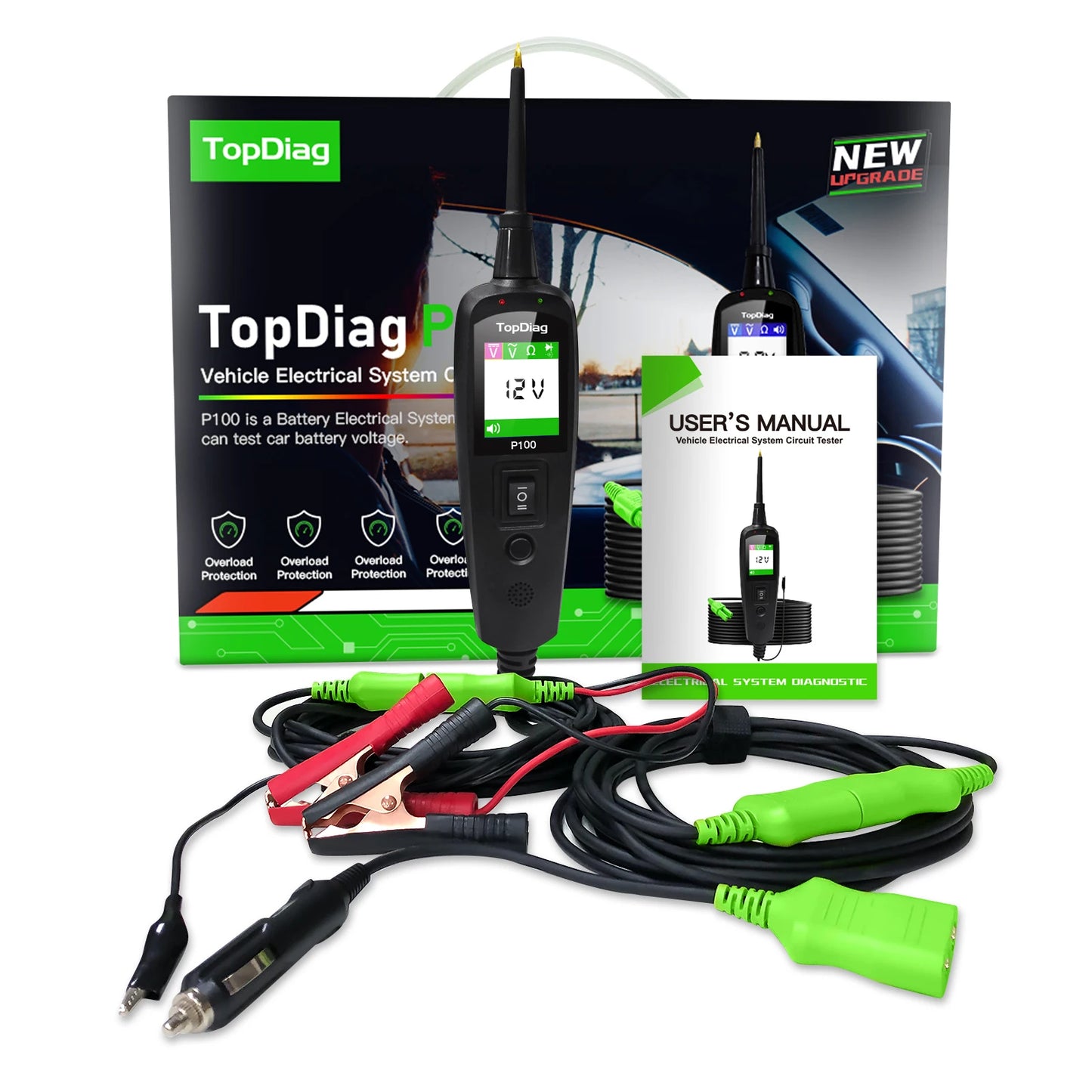 TopDiag OBD2 Scanner 12V/24V Car Truck Power Scan Electric Circuit Tester Probe.