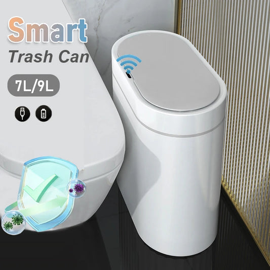 Compact Smart Sensor Trash Can – 7/9L Waterproof Waste Bin for Bathroom & Kitchen