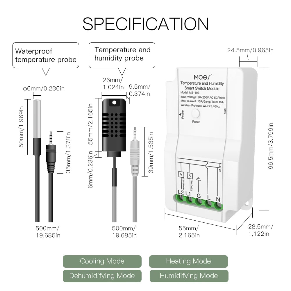 Smart WiFi Temp & Humidity Switch - Dual Relay