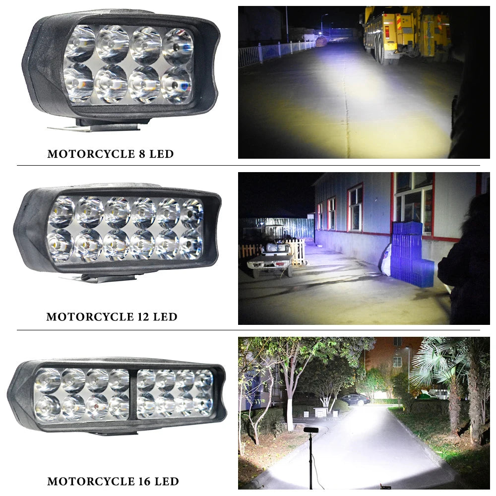 Motorcycle LED Auxiliary Driving Light – High Brightness DRL 8/12/16 LEDs, 12V