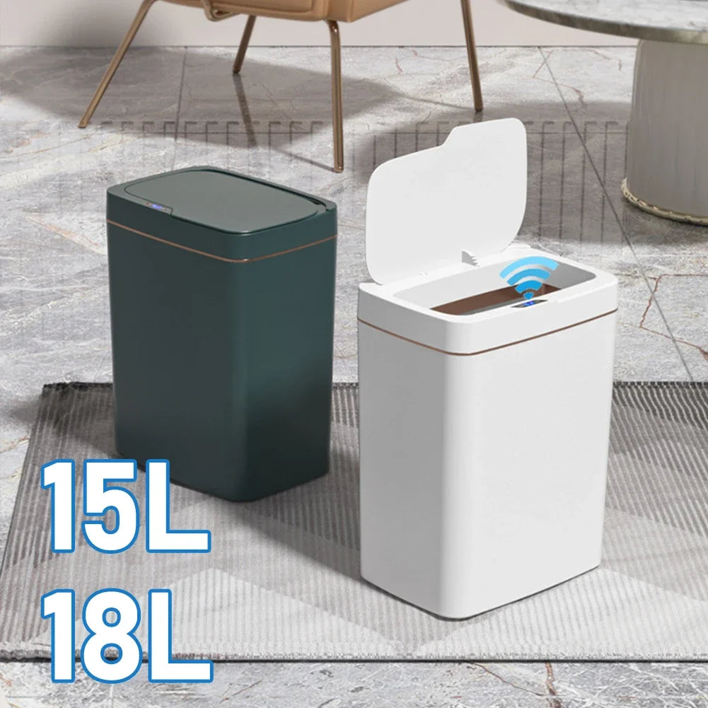 Smart Motion Sensor Trash Bin – 15/18L Touchless Waterproof Garbage Can for Kitchen & Bathroom