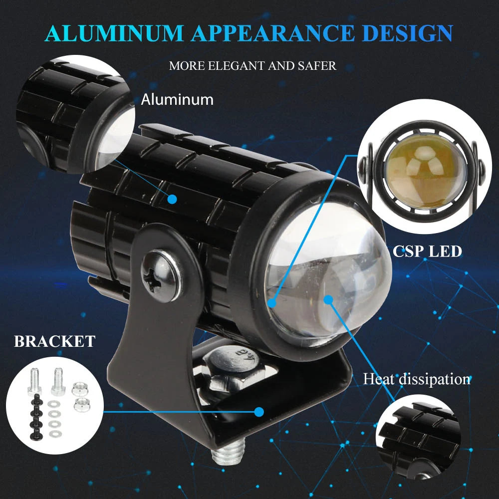 Dual Color Mini Motorcycle Driving Light – Headlight & Auxiliary Spotlight for ATV, Scooter, and Motorbike