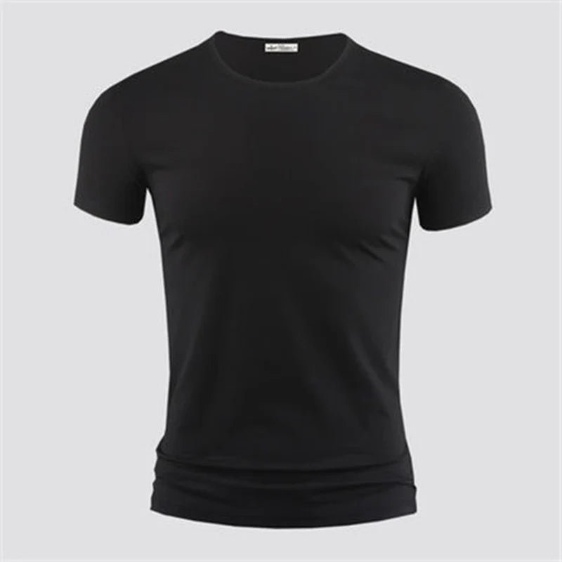 Men's V-Neck Tee - Short Sleeve Fitness Shirt in Black