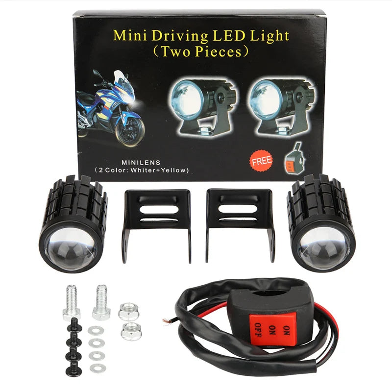 Dual Color Mini Motorcycle Driving Light – Headlight & Auxiliary Spotlight for ATV, Scooter, and Motorbike