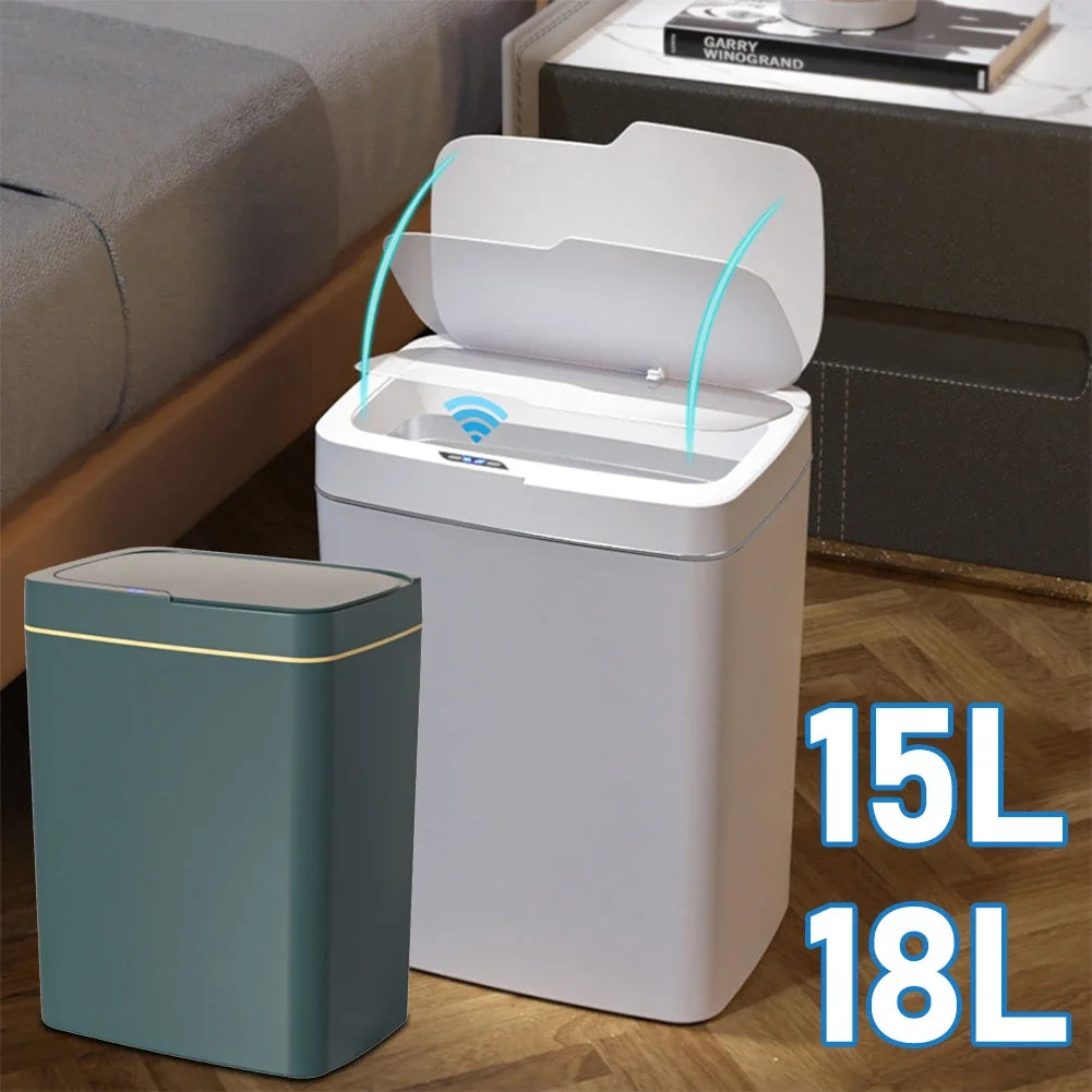 Smart Motion Sensor Trash Bin – 15/18L Touchless Waterproof Garbage Can for Kitchen & Bathroom