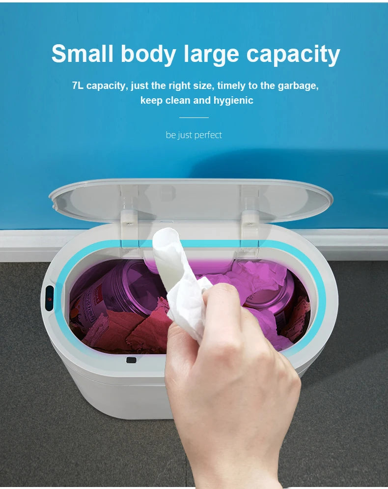 Compact Smart Sensor Trash Can – 7/9L Waterproof Waste Bin for Bathroom & Kitchen