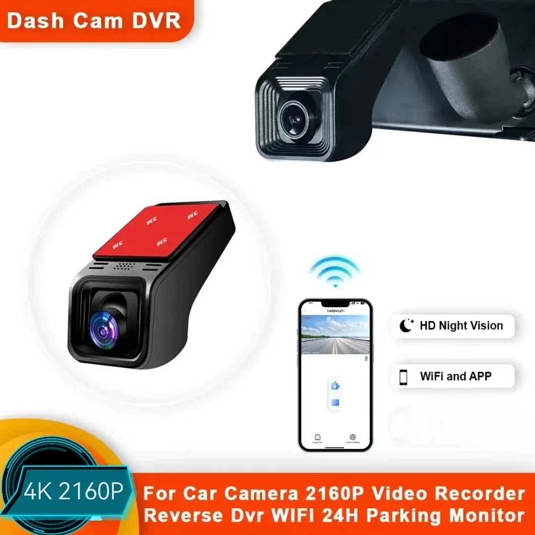 Ultra HD 4K WiFi Car Dash Cam – 2K/1080P Video Recorder with 24-Hour Parking Monitor & App Control