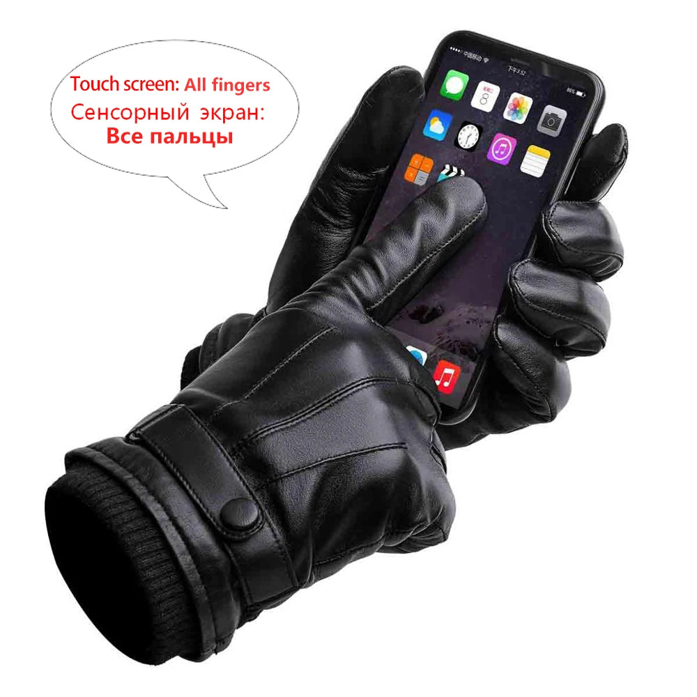 Luxury Men's Sheepskin Leather Touchscreen Gloves