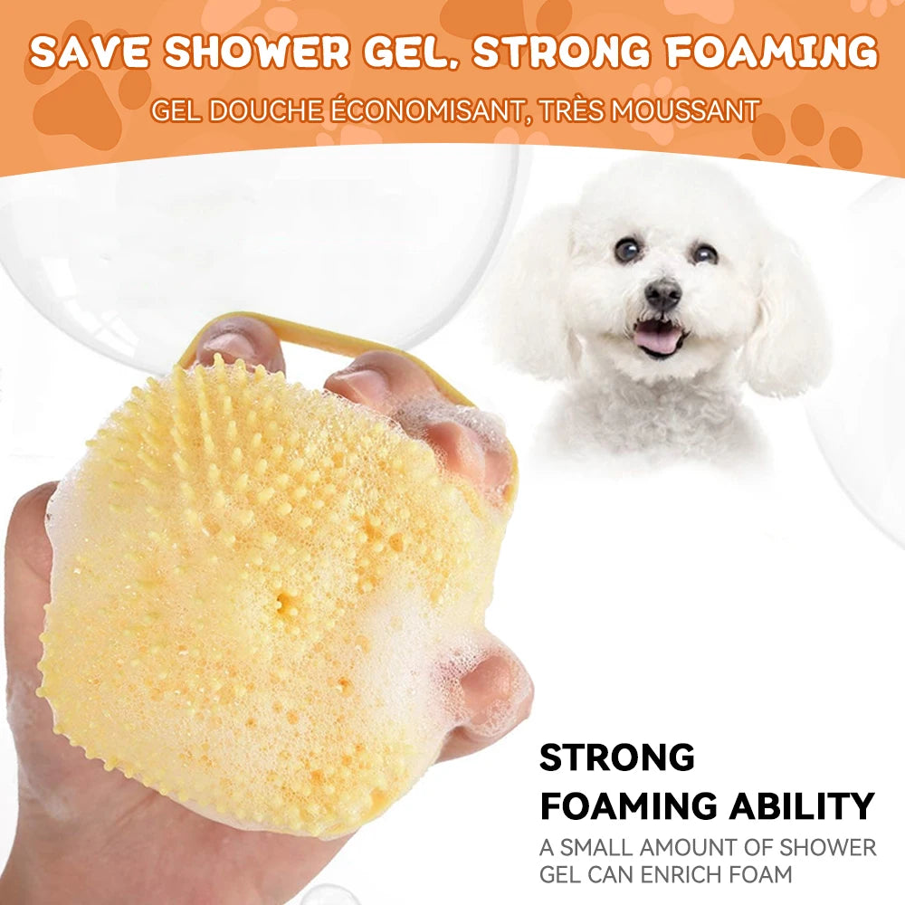 Pet Bathing Brush and Massage Tool - Soft Silicone Shampoo Dispenser for Dogs and Cats