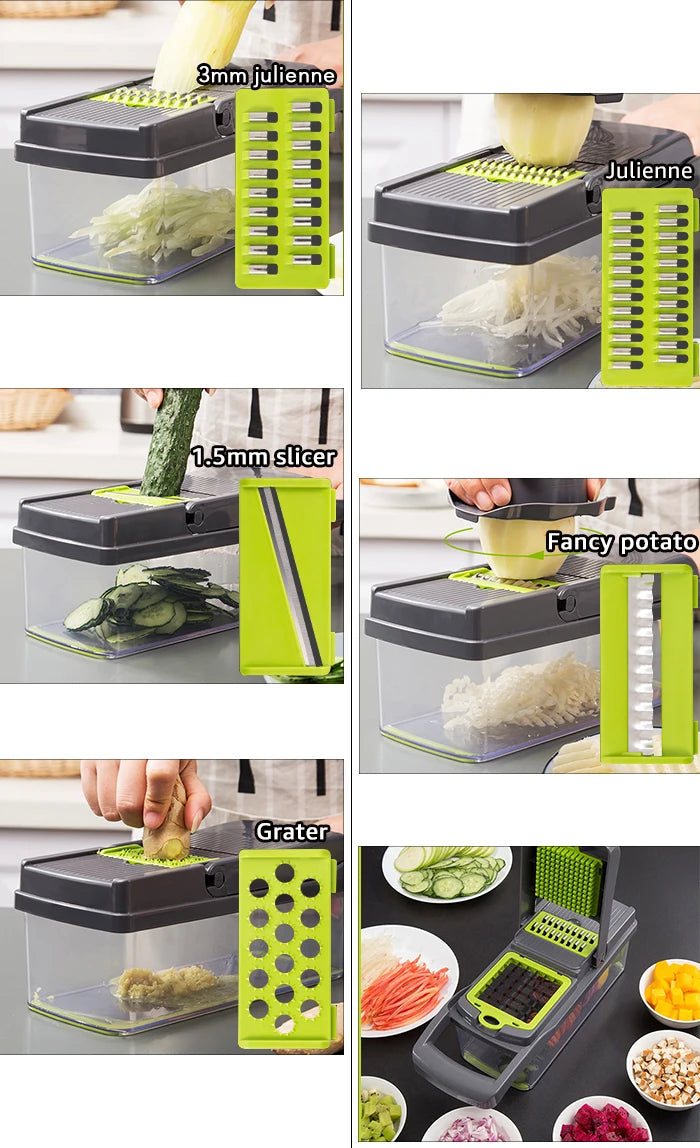 Multifunctional Vegetable Chopper & Grater – Manual Kitchen Slicer for Fruits, Potatoes, Onions, and Cheese