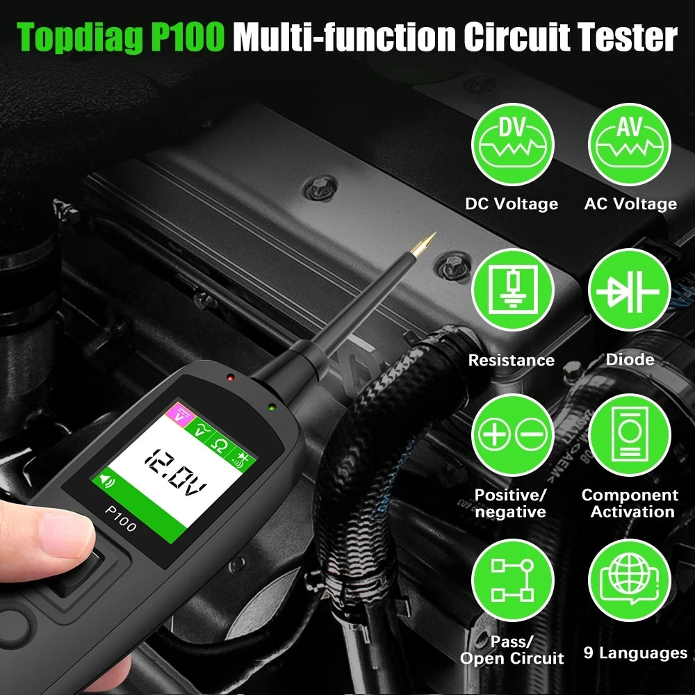 TopDiag OBD2 Scanner 12V/24V Car Truck Power Scan Electric Circuit Tester Probe.