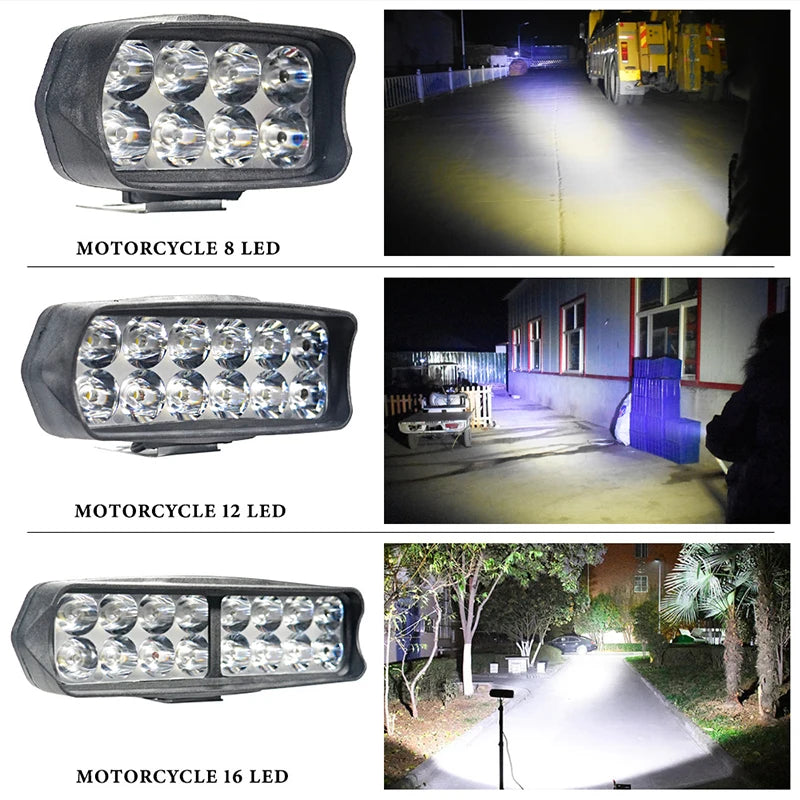 Motorcycle LED Auxiliary Driving Light – High Brightness DRL 8/12/16 LEDs, 12V