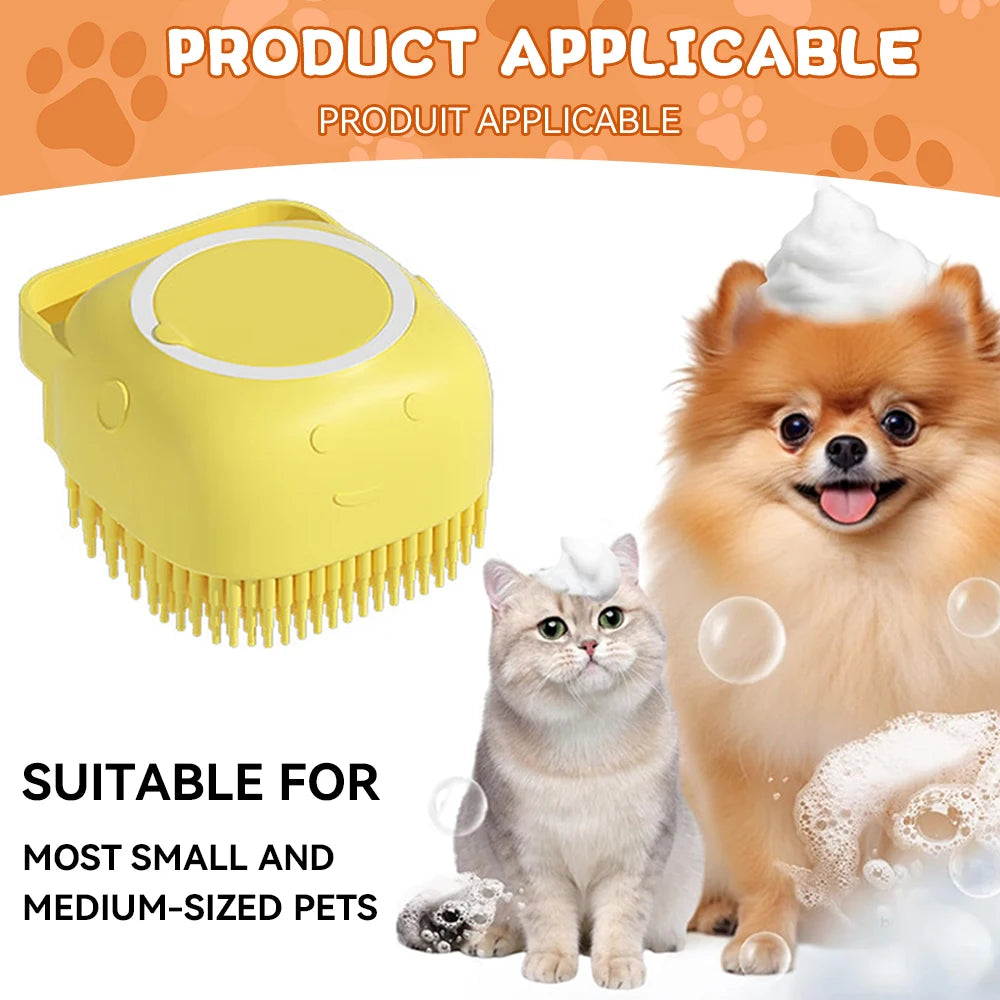 Pet Bathing Brush and Massage Tool - Soft Silicone Shampoo Dispenser for Dogs and Cats