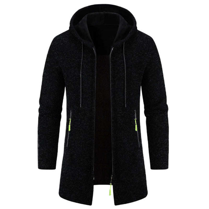 Men's Oversized Zipper Hoodie - Long Sleeve Sweatshirt, Black Winter Jacket