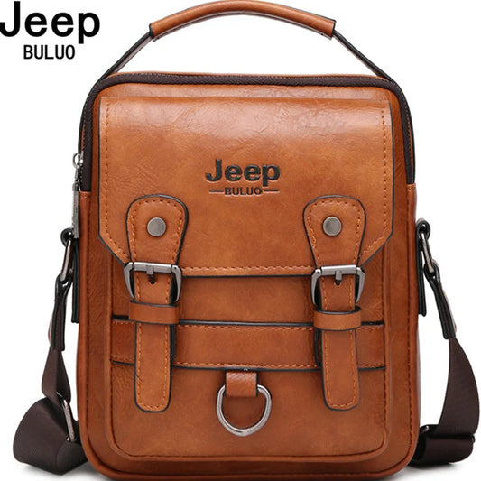 JEEP BULUO Men's Multi-Function Business Shoulder Bag – Large Capacity Leather Crossbody Messenger Bag