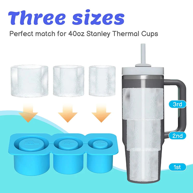 Silicone Triple Ice Cube Tray – BPA Free Large Round Mold for 30oz & 40oz Cups