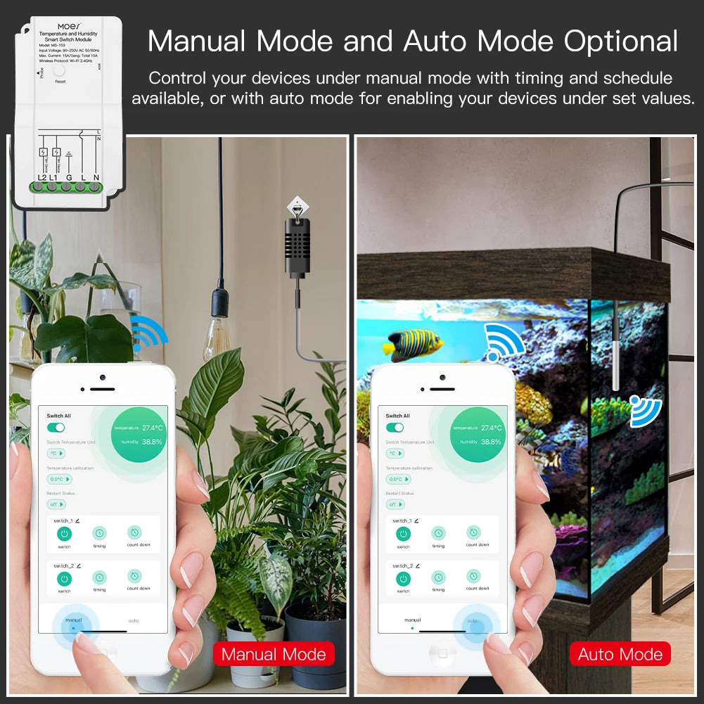 Smart WiFi Temp & Humidity Switch - Dual Relay